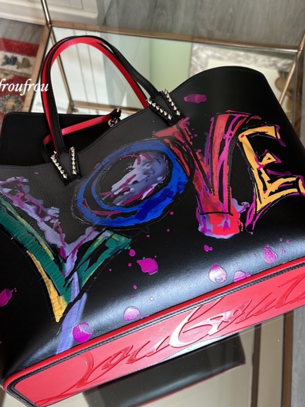 Black Painted 'LOVE' Tote Bag with Pink Trim - Picture 5 of 10